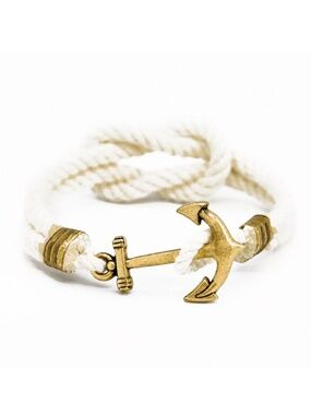 Nautical Anchor Rope Bracelet – White & Gold Adjustable